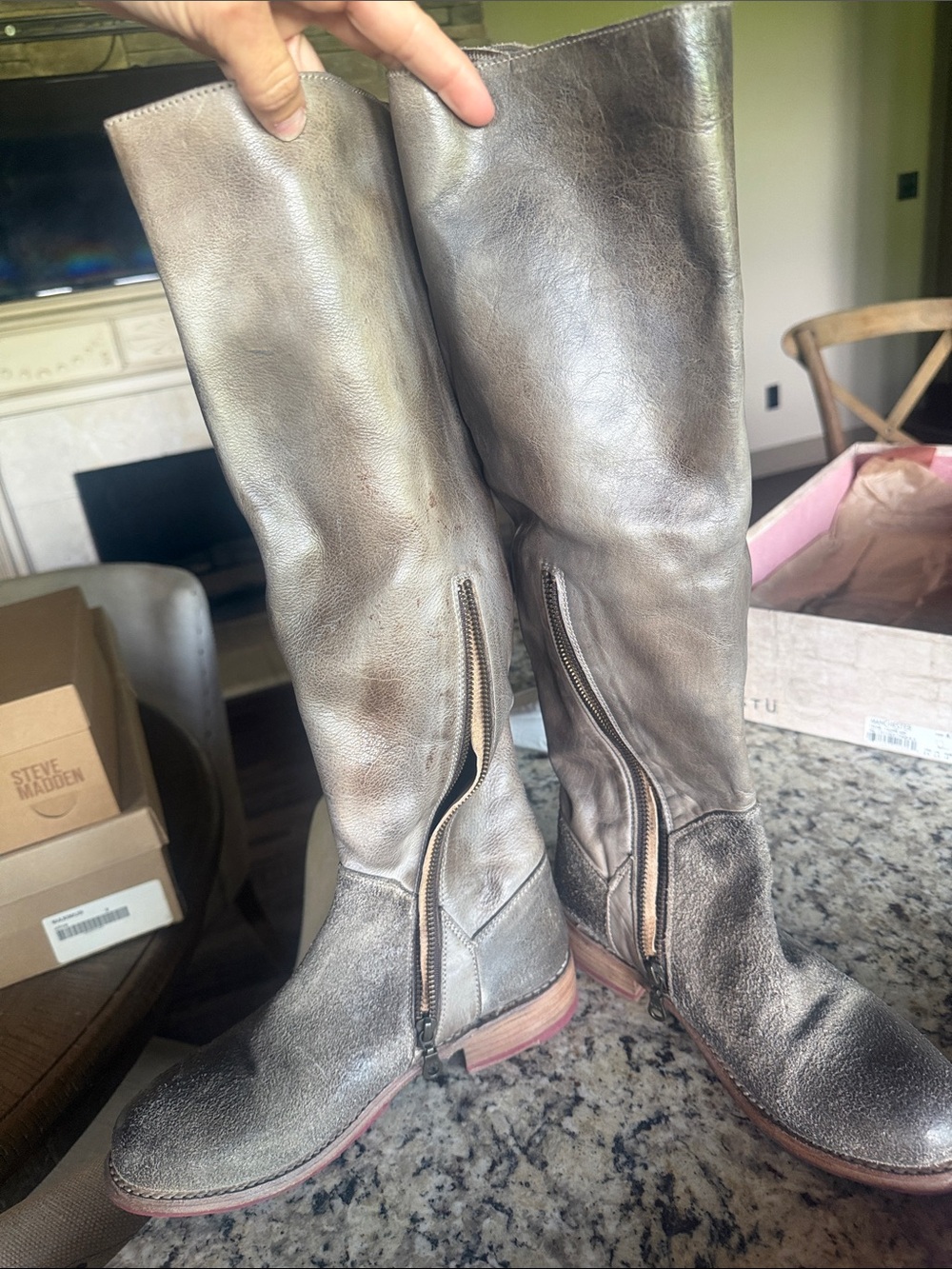 BED STU Manchester Women's Tall Lace-Up Leather Boots Taupe 8.5 Great condition